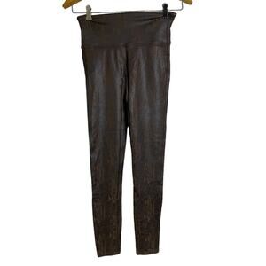 Spanx Faux Leather Brown Snake Leggings Medium Pull On Compression Stretch 20265